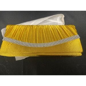 Chicastic‎ Gold Pleated Satin Evening Clutch Bag Rhinestone Accents New